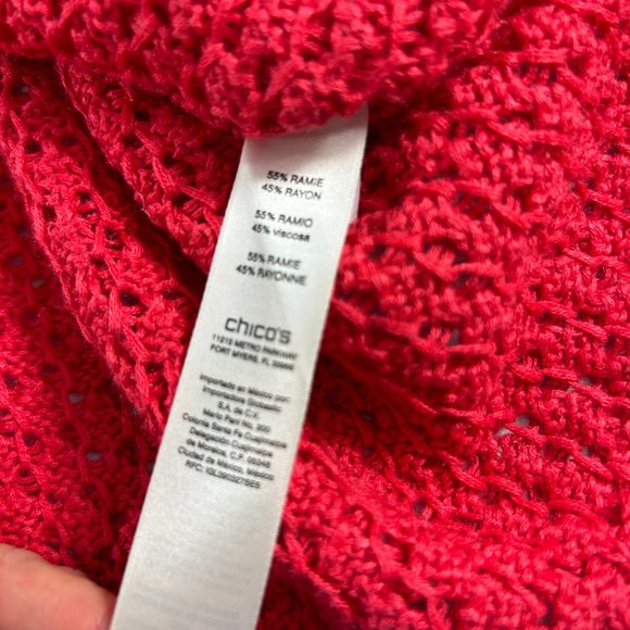 Chicos Womens Size 2 Large Open Knit Sweater Peek Through Sleeves Pink Pullover - Picture 7 of 9